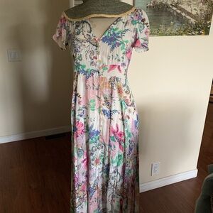 Floral Multicolor Maxi Dress with button front, very soft and feminine,